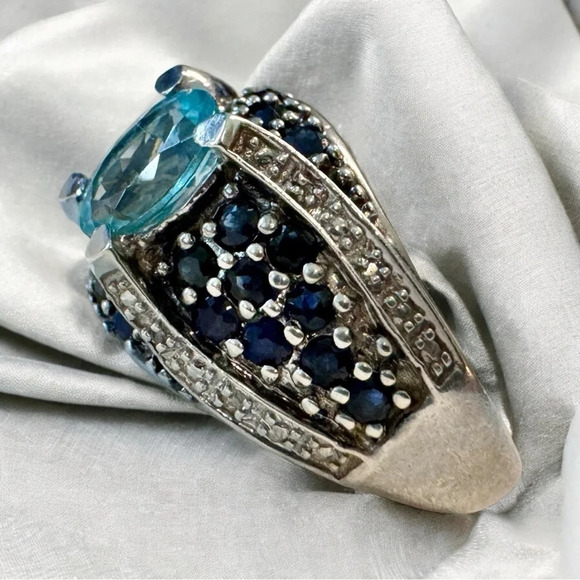 Aquamarine | Spinel | Diamond | Sterling Silver Dome Ring (8) - Picture 4 of 7